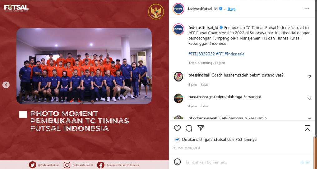 Timnas Futsal Indonesia Mulai Jalani Pemusatan Latihan untuk Piala AFF 2022