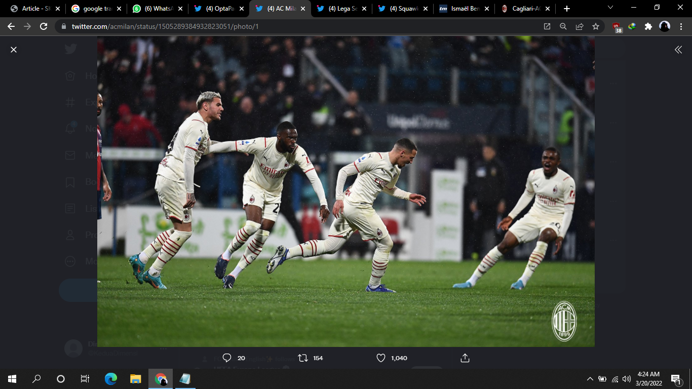 Hasil Cagliari vs AC Milan: Gol Tunggal Ismael Bennacer Kokohkan Rossoneri di Puncak Klasemen
