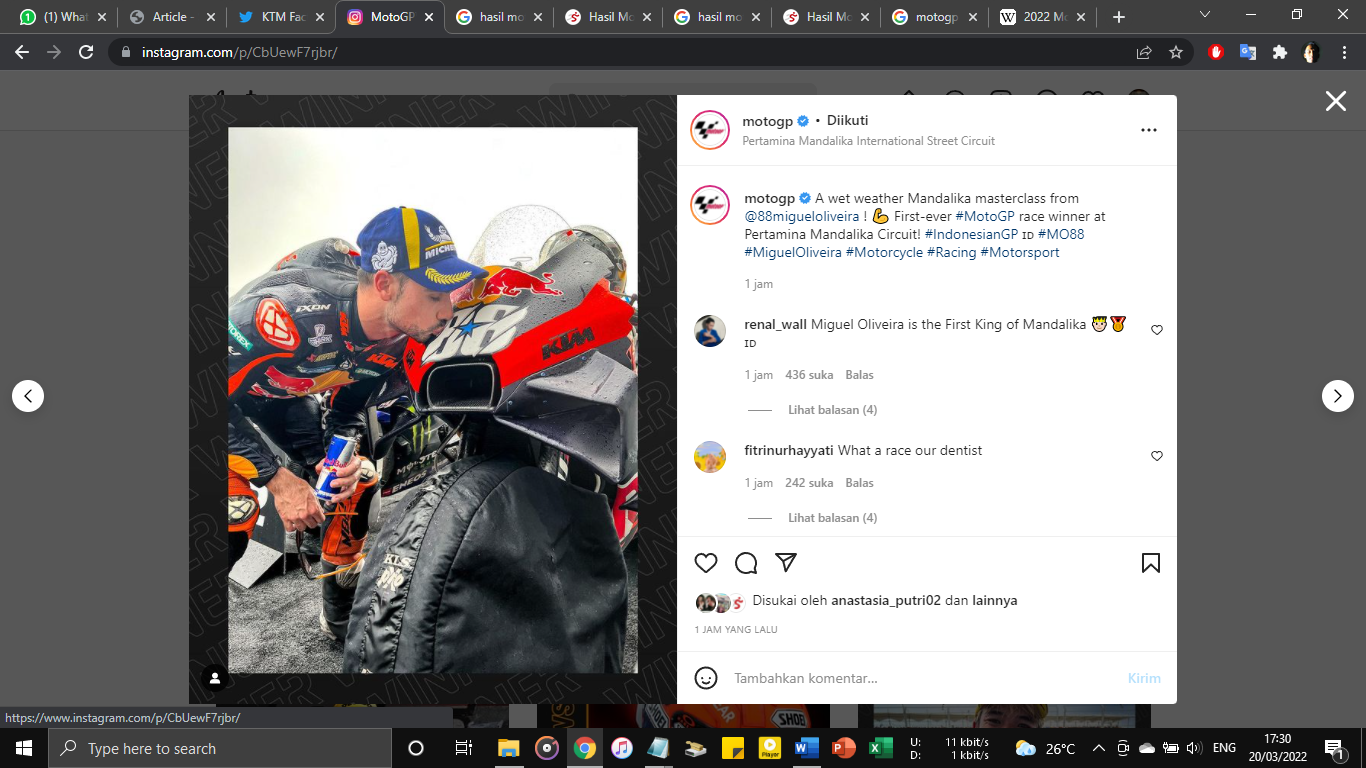 Raih Kemenangan Keempat di MotoGP Indonesia, Miguel Oliveira Jadi Pembalap Terbaik Portugal