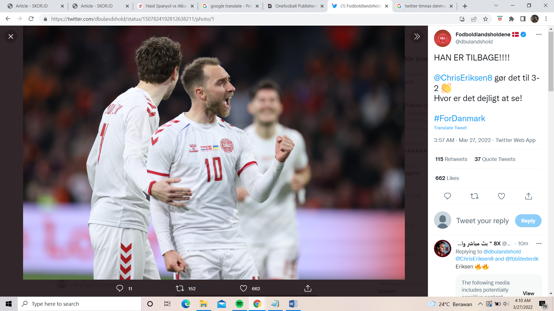Belanda vs Denmark: Kembali Tampil setelah Euro 2020, Christian Eriksen Langsung Cetak Gol