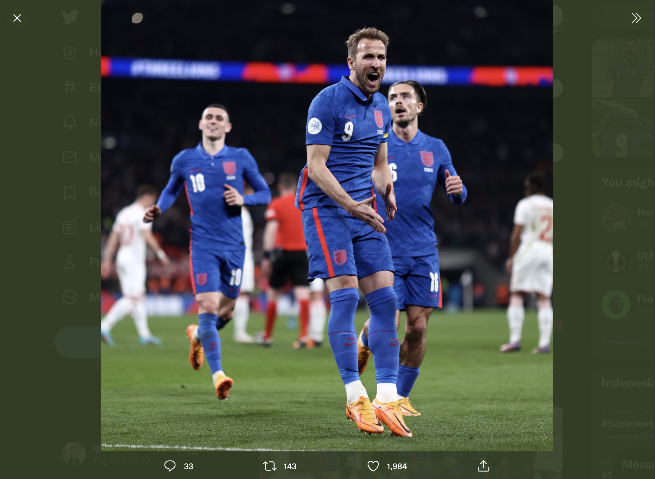 Hasil Inggris vs Swiss: Gol Penalti Harry Kane Beri The Three Lions Kemenangan