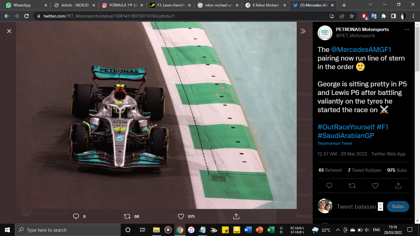 F1 GP Arab Saudi 2022: Meski Hanya Finis ke-10, Lewis Hamilton Mampu Recahkan Rekor