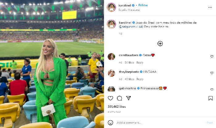 Karoline Lima Tampil Total saat Dukung Eder Militao di Stadion Maracana