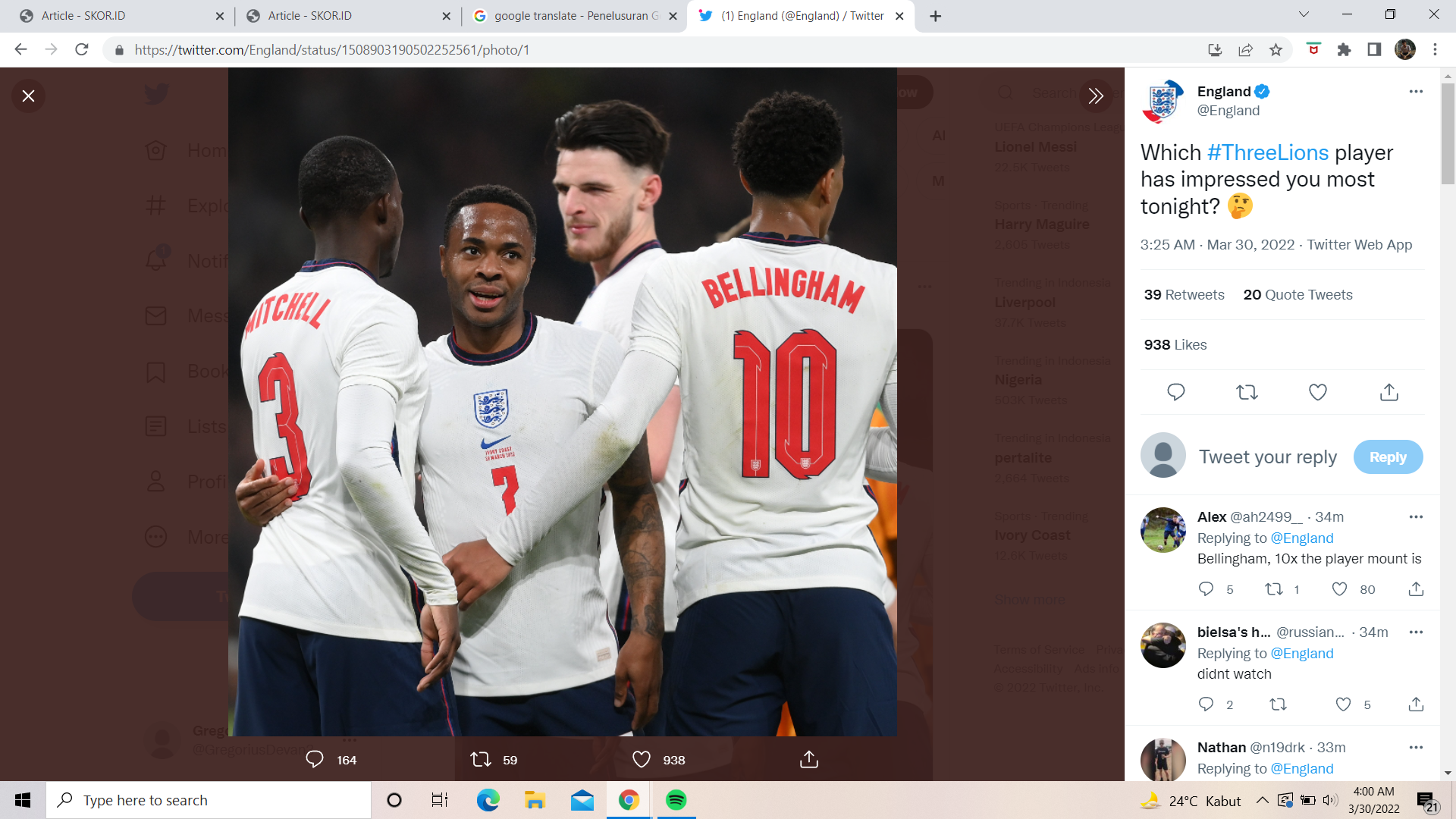 Hasil Inggris vs Pantai Gading: Diwarnai Kartu Merah, The Three Lions Menang Telak