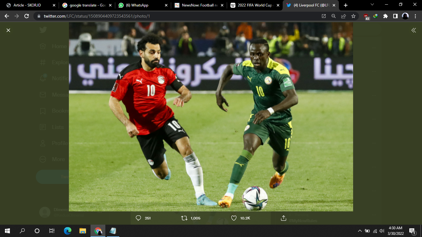 Kualifikasi Piala Dunia 2022 zona Afrika: Tim Sadio Mane Depak Mohamed Salah dkk