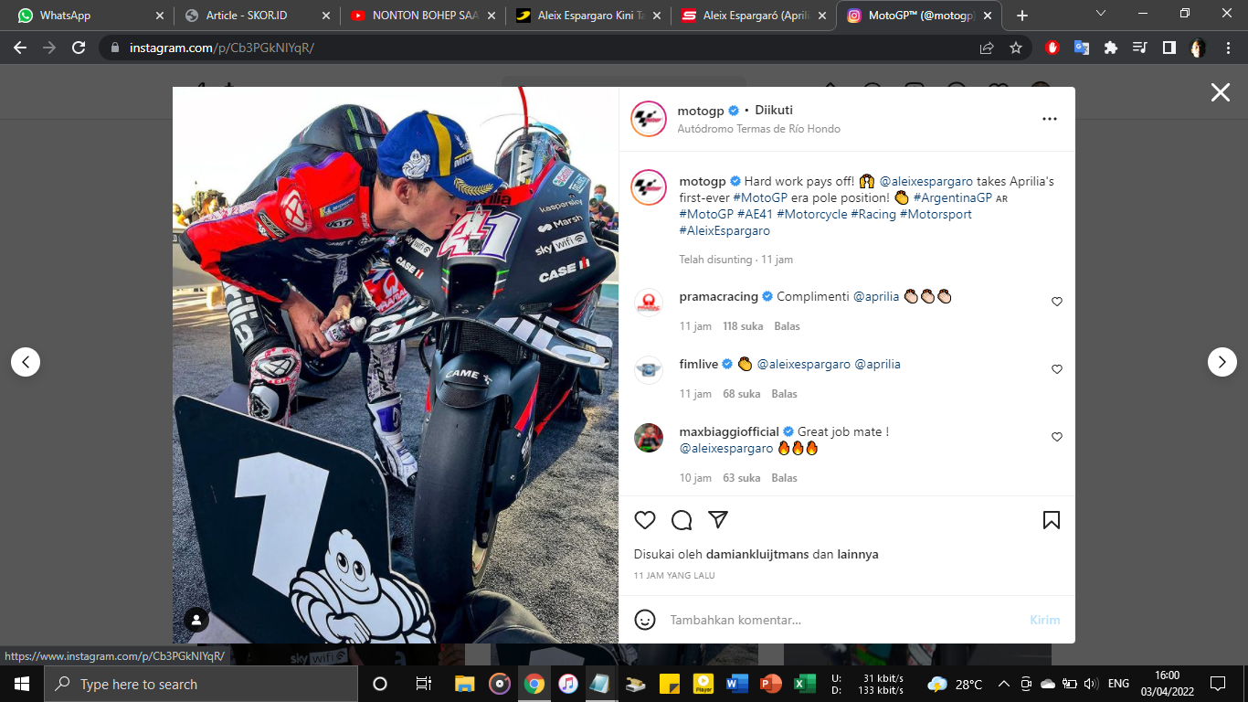 MotoGP Argentina 2022: Amankan Pole Position, Aleix Espargaro Sebut Aprilia Punya Motor Tercepat