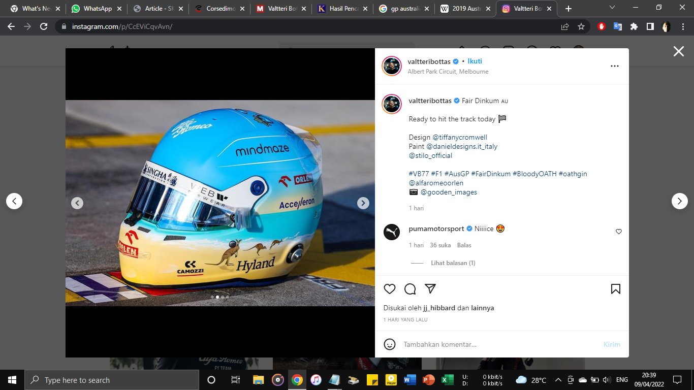 Tampil Beda, Valtteri Bottas Pakai Helm Hasil Desain Sang Kekasih di F1 GP Australia 2022