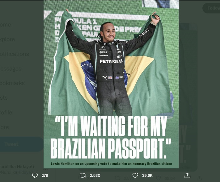 Lewis Hamilton Dapat Tawaran Status Kewarganegaraan Brasil: Neymar Mengundang Saya Setiap Tahun