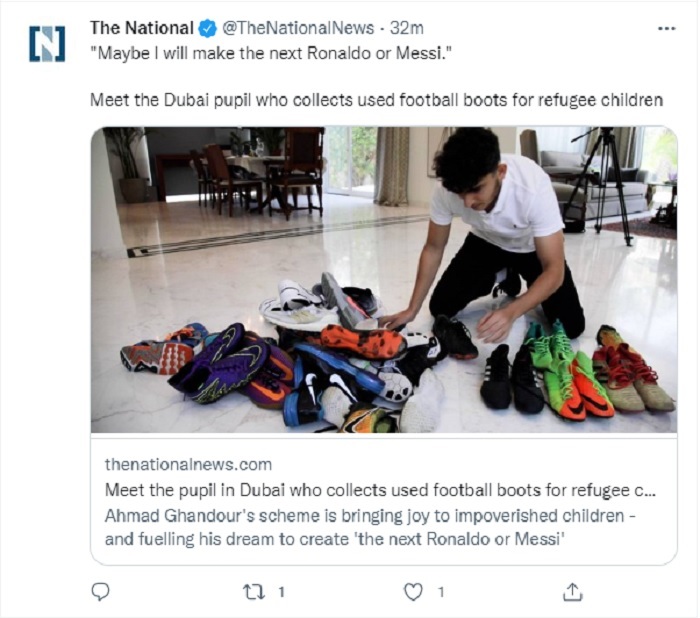 Remaja asal Dubai Ini Mengumpulkan Sepatu Bola Bekas untuk Dikirim ke Anak-anak Pengungsi Lebanon
