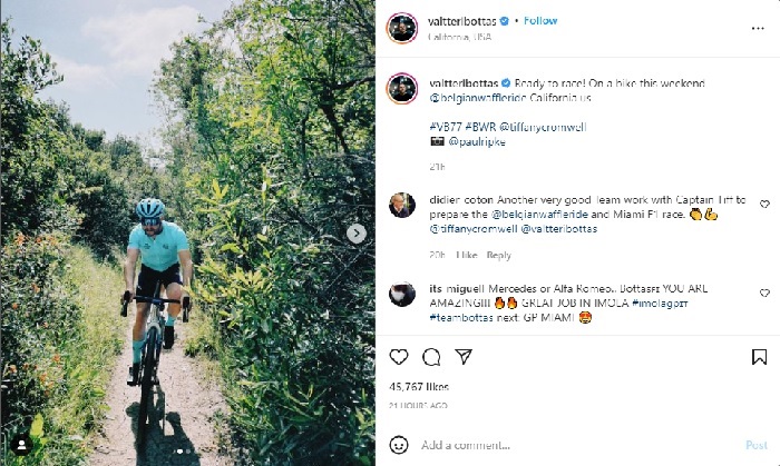 Valtteri Bottas Sempatkan Waktu untuk Jajal Trek Sepeda jelang GP Miami