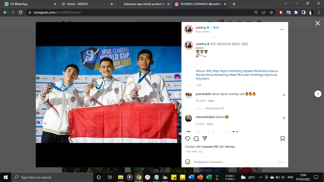 Atlet Panjat Tebing Putra Indonesia Sapu Bersih Podium Nomor Speed di Piala Dunia
