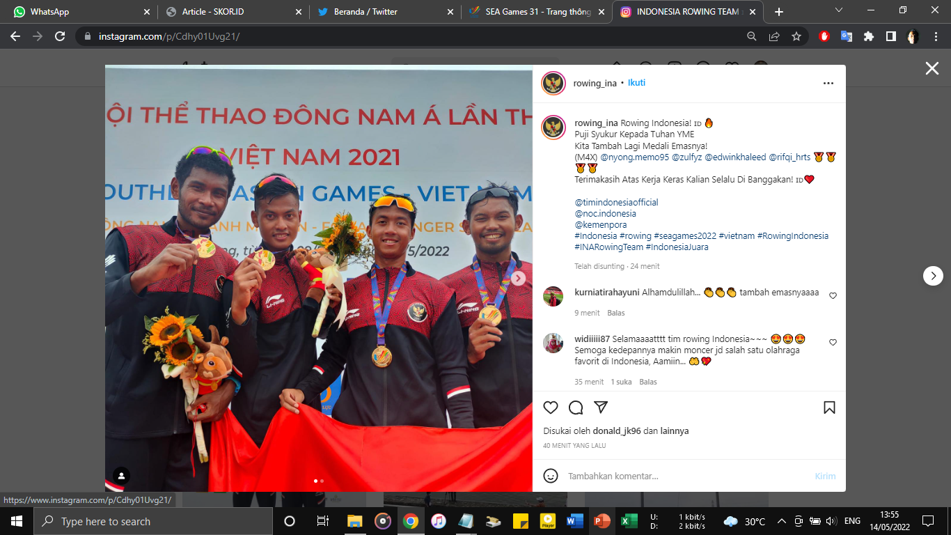 SEA Games 2021: Dayung Kembali Sumbang Medali, Peringkat Indonesia Melejit