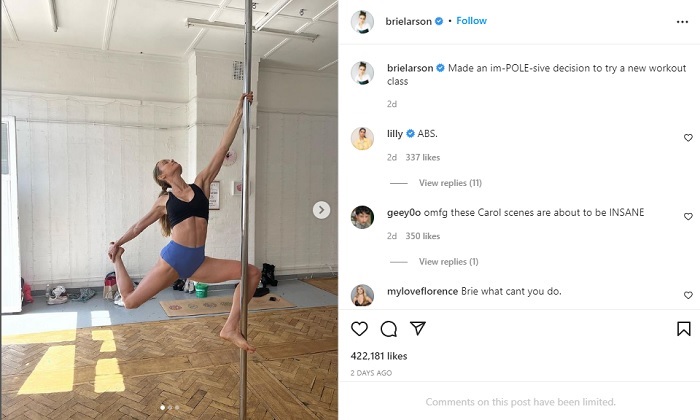 'Captain Marvel' Brie Larson Pamer Antusiasme Berlatih Pole Dance