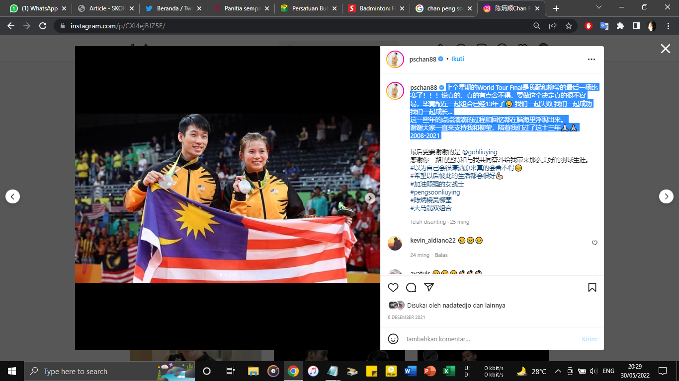 Chan Peng Soon dan Goh Liu Ying Berpotensi Reuni di Malaysia Open 2023