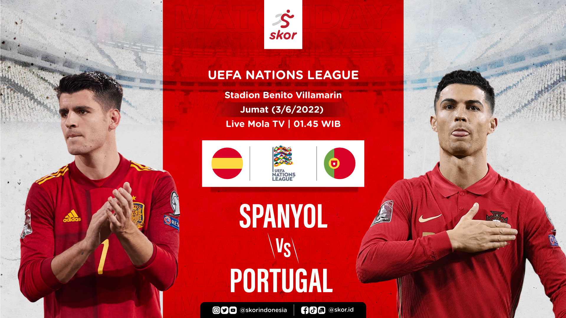Link Live Streaming Spanyol vs Portugal di UEFA Nations League
