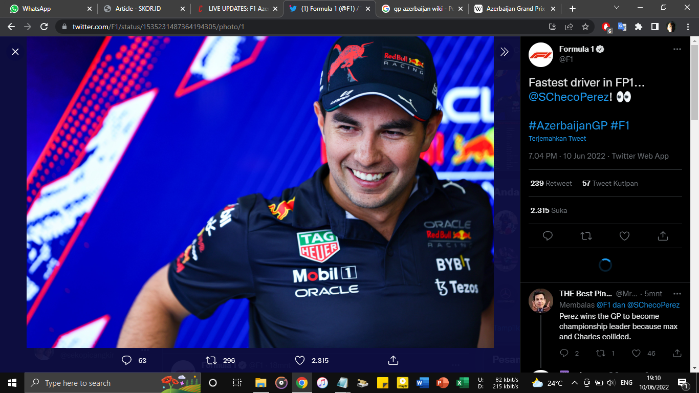 Hasil FP1 GP Azerbaijan 2022: Sergio Perez Puncaki Time Sheet, Red Bull Dominan