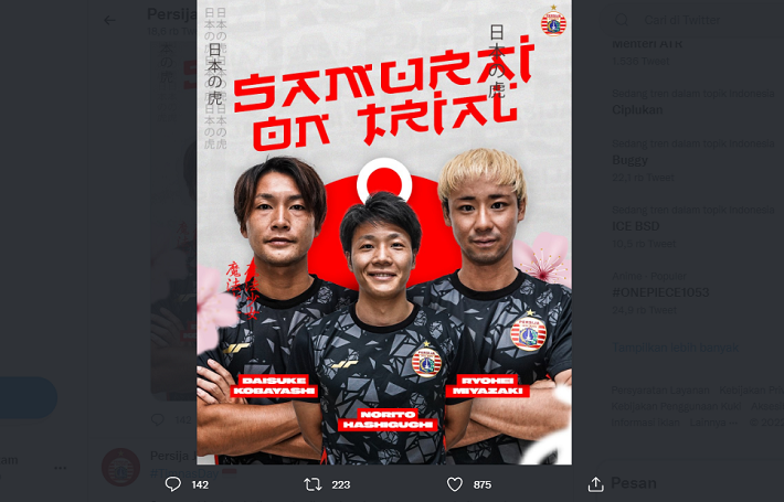 Persija Diperkuat Trio Pemain Jepang di Piala Presiden 2022, Ini Profil Mereka