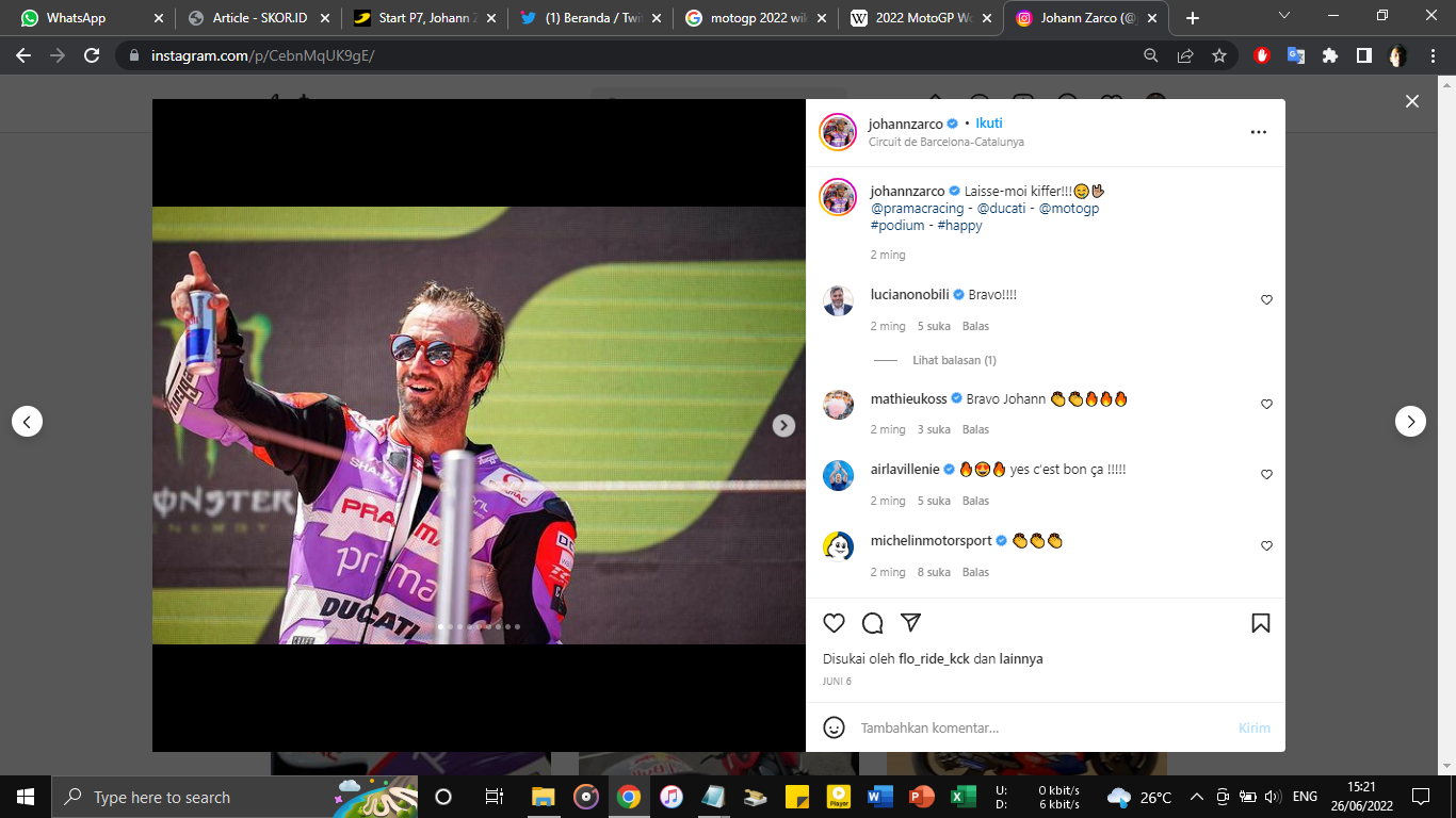 Bos Ducati Apresiasi Sikap ''Mengalah'' Johann Zarco di MotoGP Thailand 2022