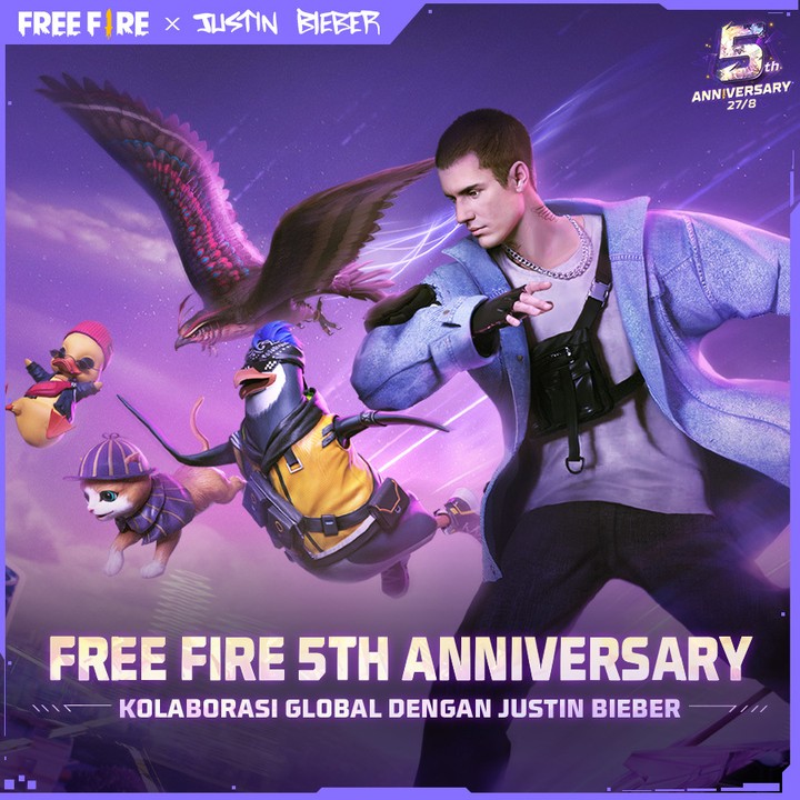 Free Fire Jalin Kolaborasi dengan Justin Bieber untuk Ramaikan Ulang Tahun Kelima