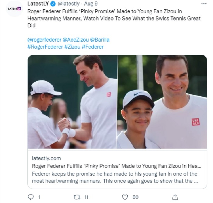 VIDEO: Persis Lima Tahun, Roger Federer Penuhi 'Janji Pinky' untuk Penggemar Belia Zizou Ahmad