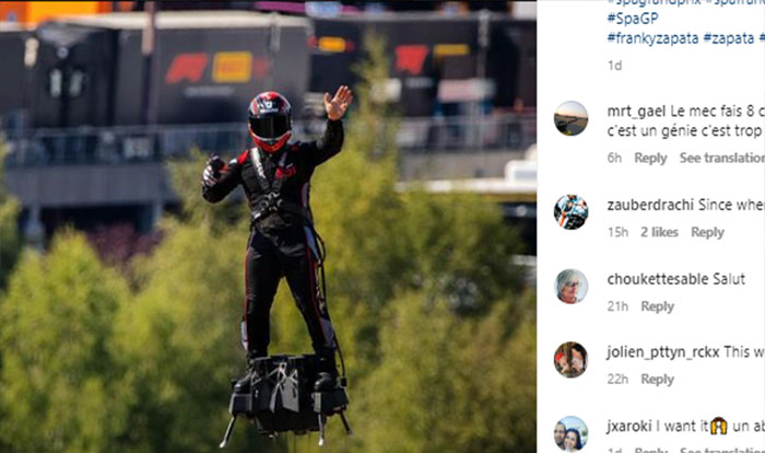 Fans Kaget Pria Terbang di Atas Trek F1 dengan Flyboarder 
