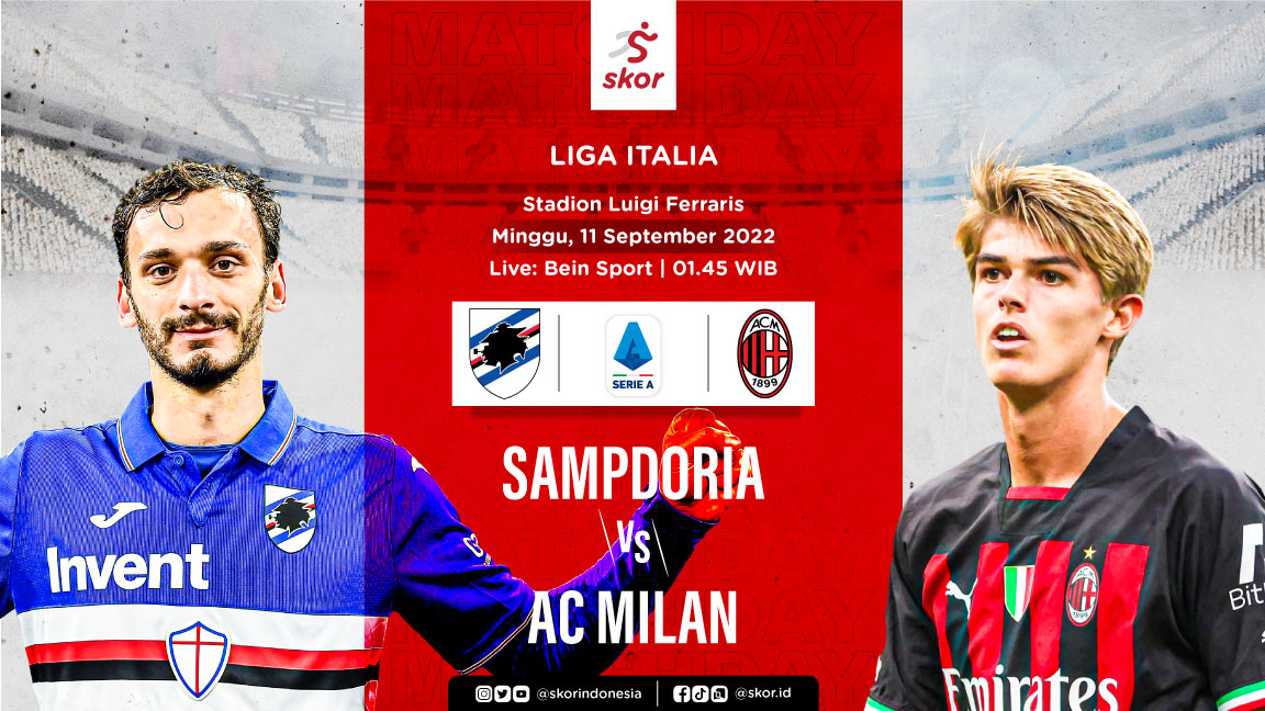 Link Live Streaming Sampdoria vs AC Milan di Liga Italia 2022-2023