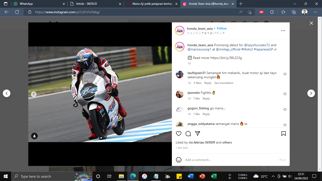 Moto3 GP Jepang 2022: Tampil Buruk saat Kualifikasi, Mario Aji Kecewa