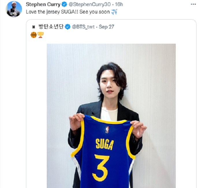 Bintang NBA Stephen Curry Tanggapi Postingan Jersey Suga BTS, Malah Bikin Penasaran