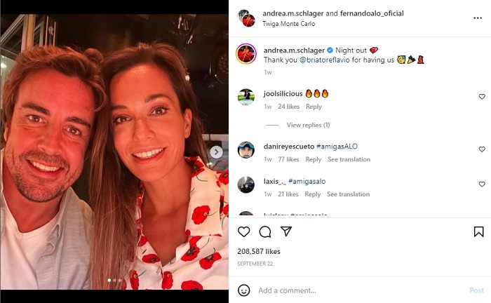 Andrea Schlager Bikin Luluh Fans Fernando Alonso dengan Postingan Foto Lama Sang Pembalap