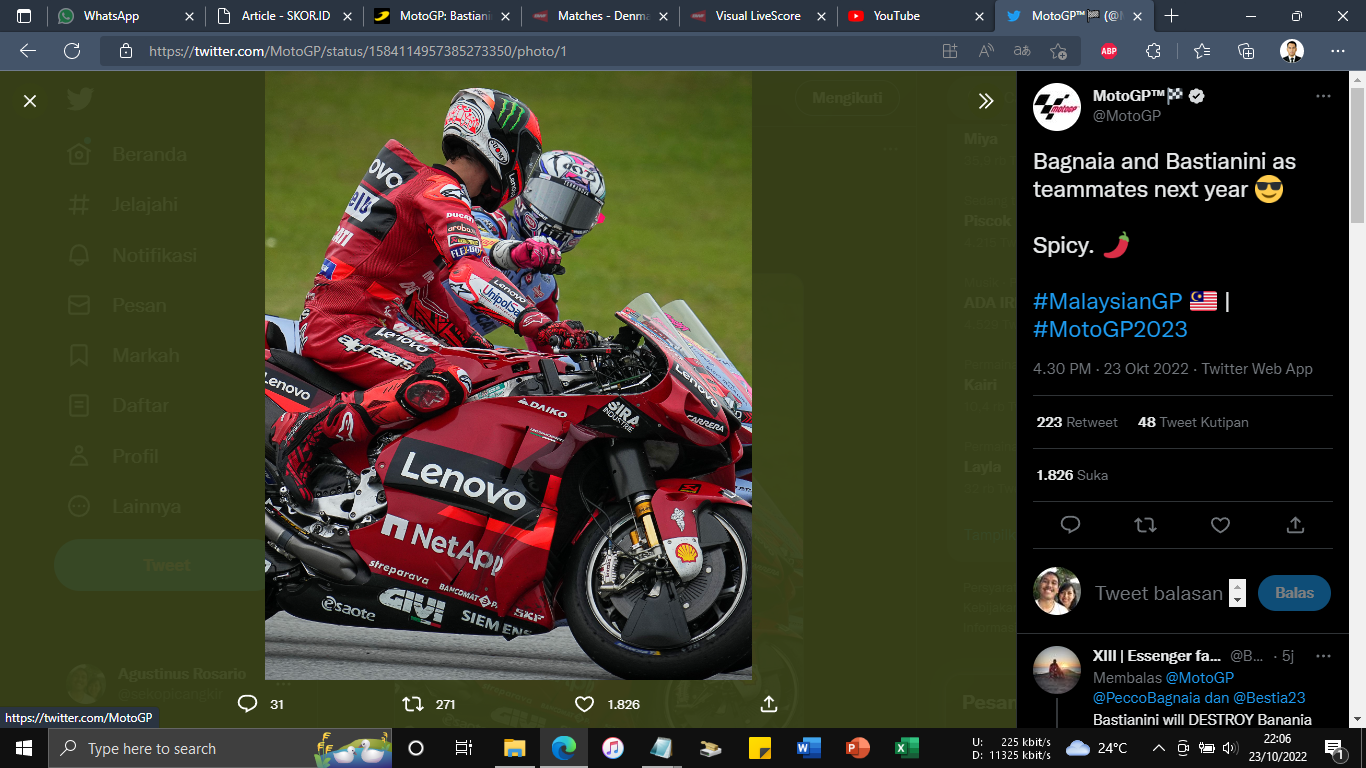 MotoGP Malaysia 2022: Enea Bastianini Akui Sempat Coba Serang Francesco Bagnaia