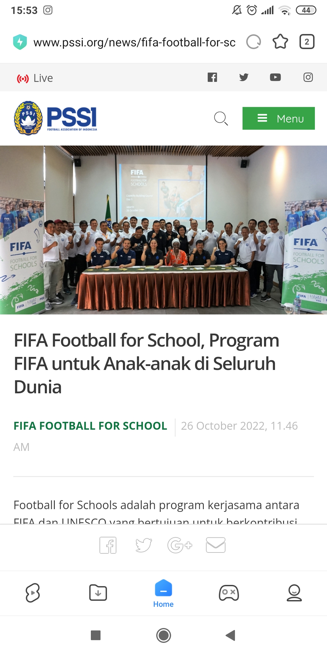  Football for School, Program FIFA untuk Bentuk Karakter Pesepak Bola Indonesia Lebih Unggul