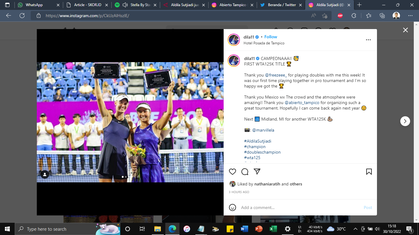 Aldila Sutjiadi Raih Gelar Juara Ganda Putri Turnamen WTA 125 di Meksiko