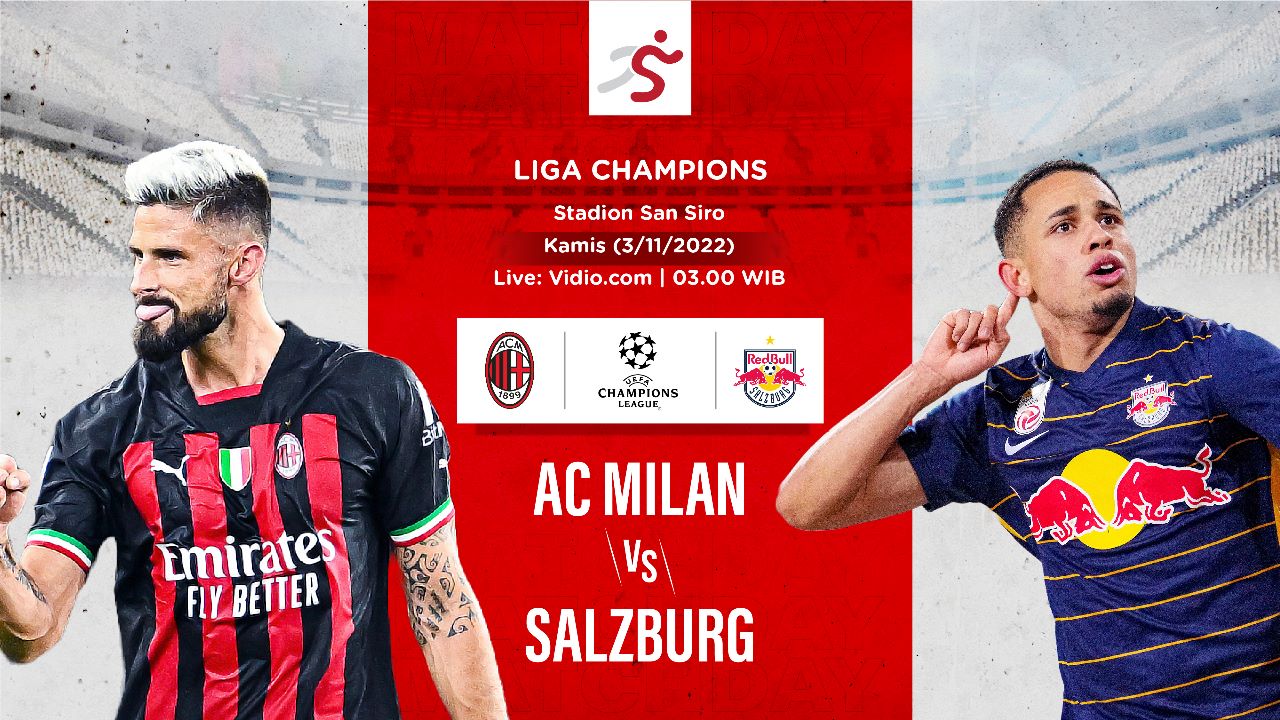Link Live Streaming AC Milan vs RB Salzburg di Liga Champions 2022-2023
