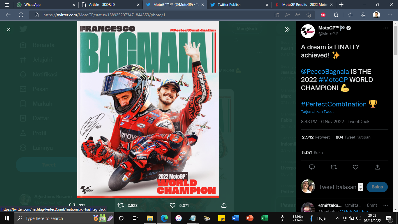 Hasil MotoGP Valencia 2022: Alex Rins Menang, Francesco Bagnaia Juara Dunia