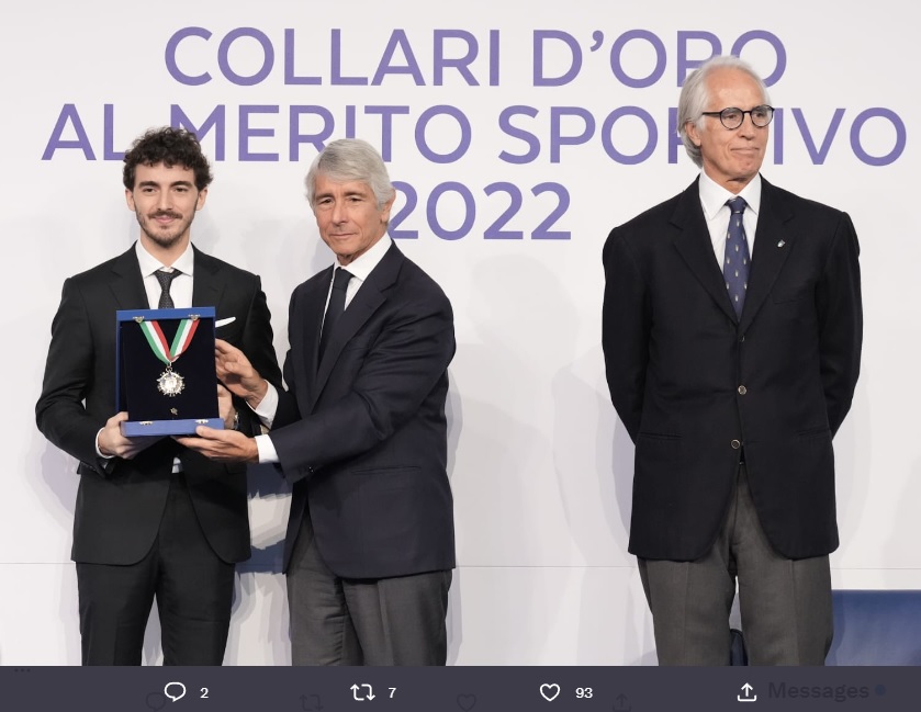 Juara MotoGP 2022, Francesco Bagnaia Dianugerahi Collare d'Oro