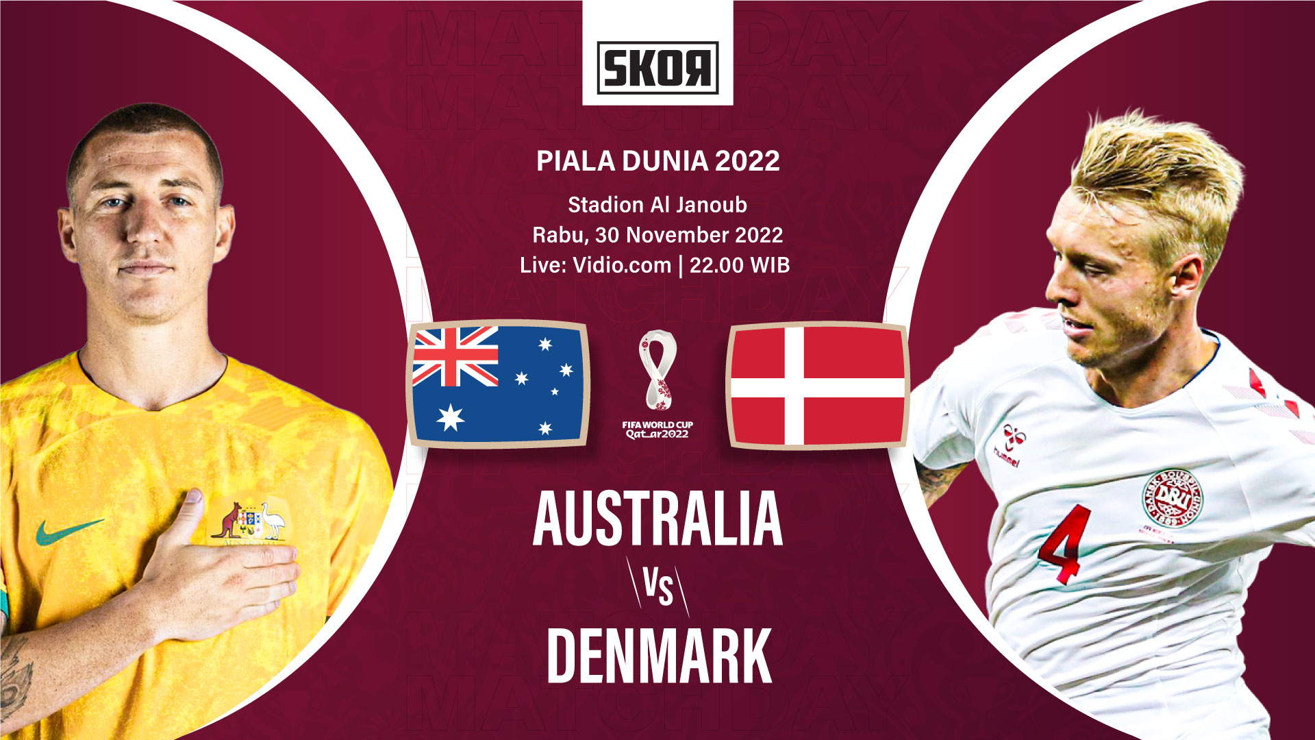 Piala Dunia 2022: Head to Head Antarlini Australia vs Denmark
