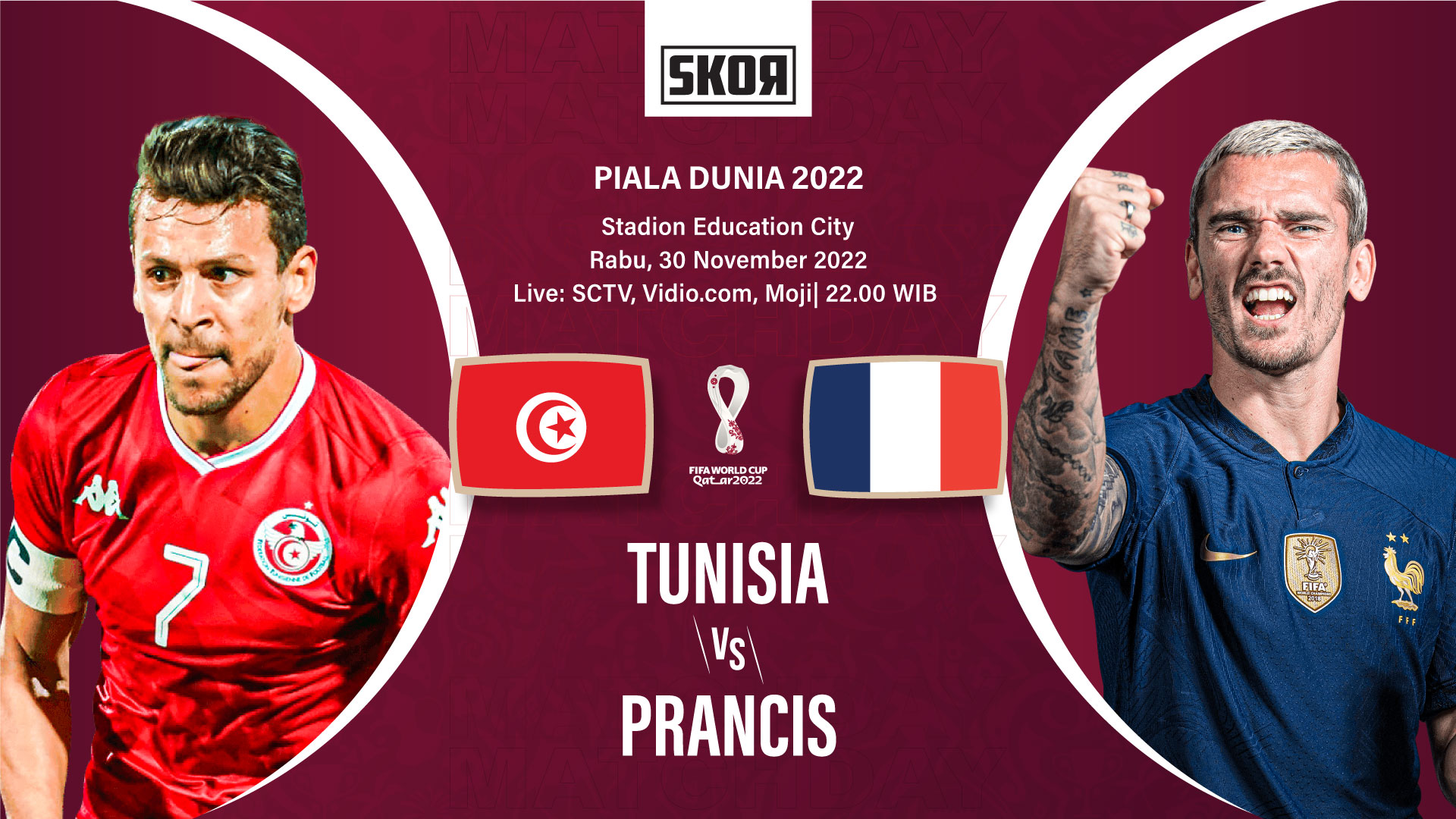 Piala Dunia 2022: Head to Head Antarlini Tunisia vs Prancis