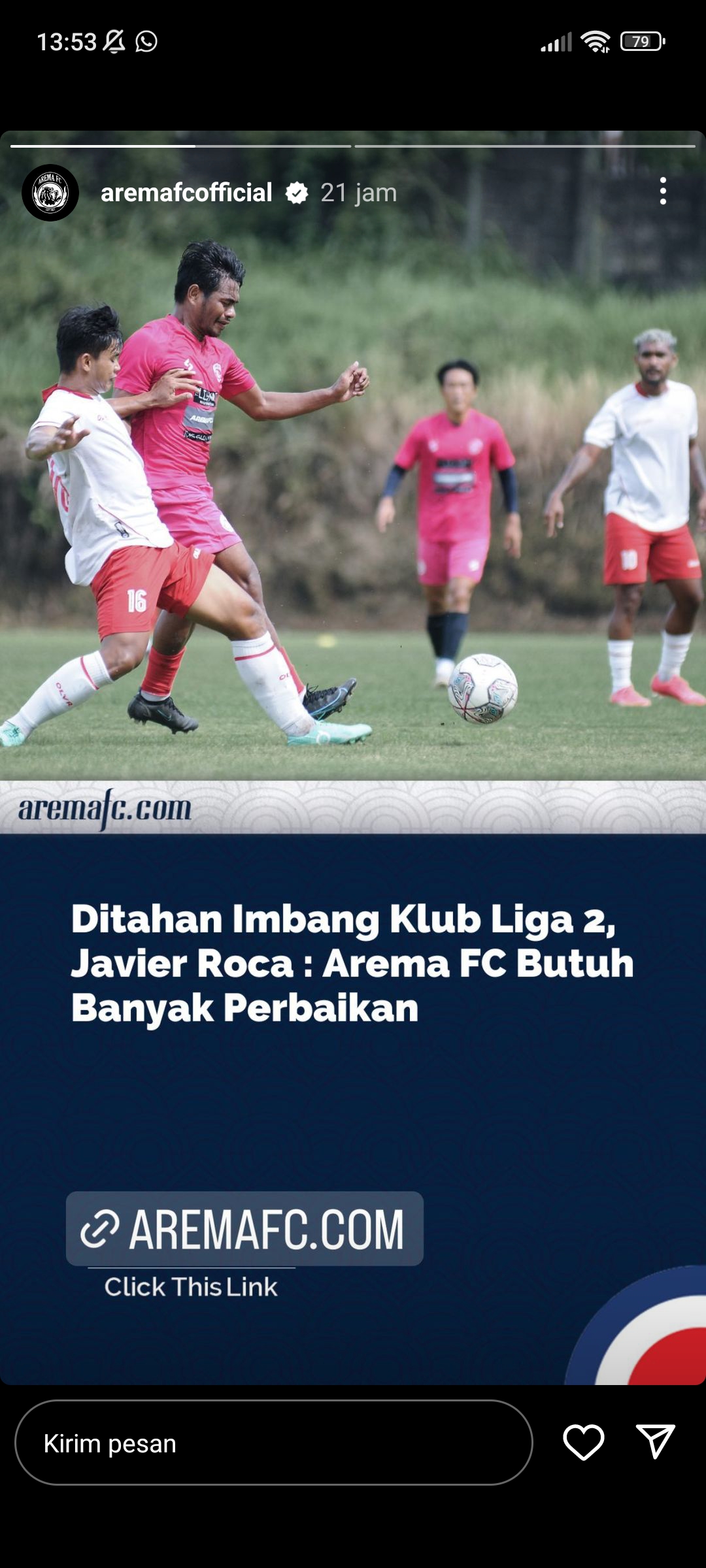 Arema FC Ditahan Imbang Tim Liga 2, Javier Roca Bersuara soal Evaluasi Timnya