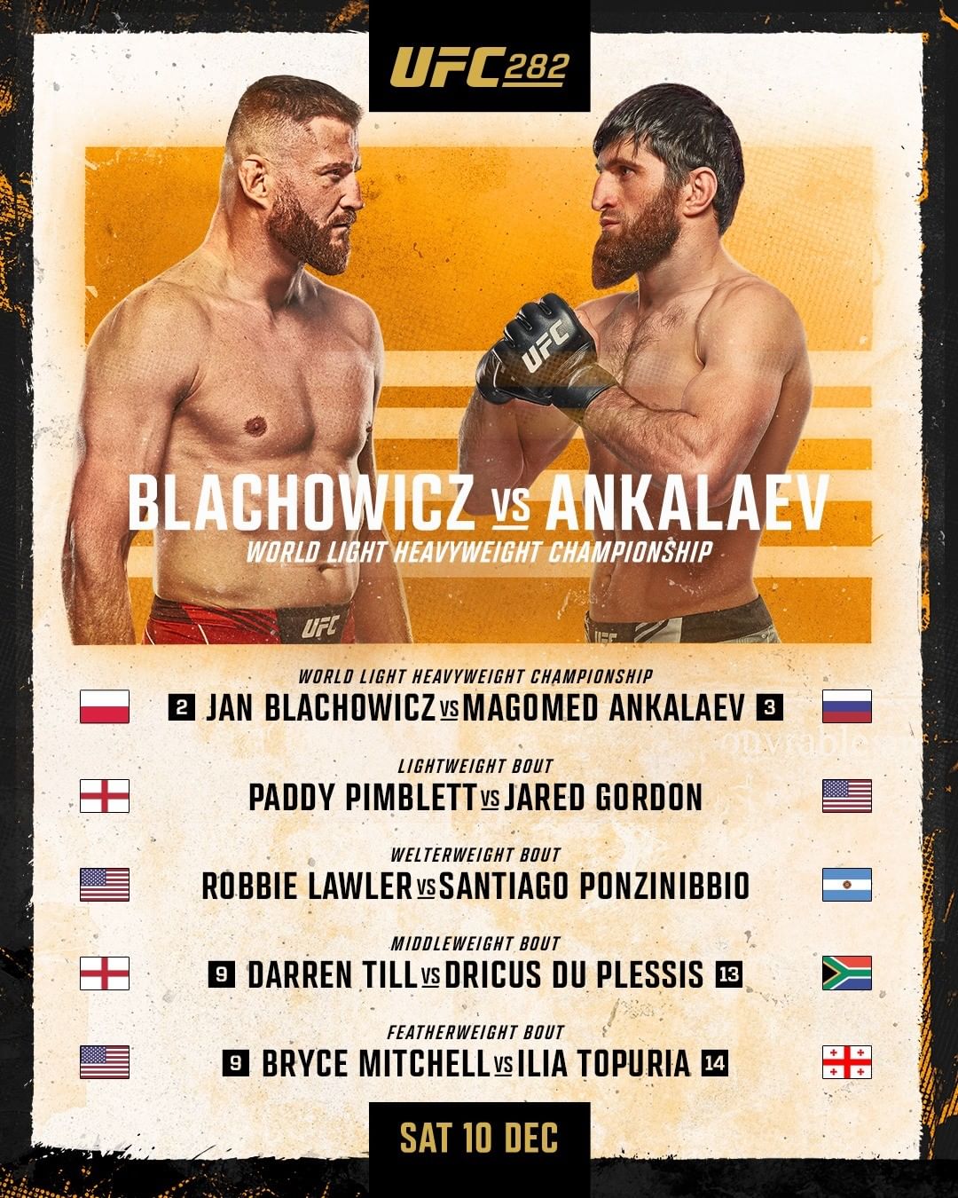 Jadwal UFC 282: Jan Blachowicz vs Magomed Ankalaev Jadi Sajian Utama