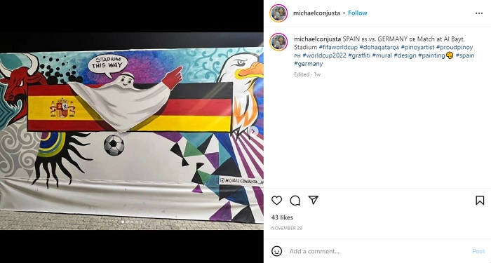 Seniman Warga Qatar asal Filipina Ini Harus Melukis Satu Mural Setiap Hari selama Piala Dunia