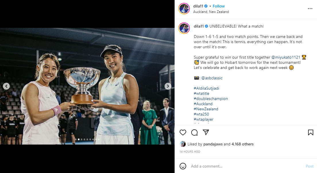 Aldila Sutjiadi Juara Ganda Putri ASB Classic 2023, Berikutnya ke Hobart International