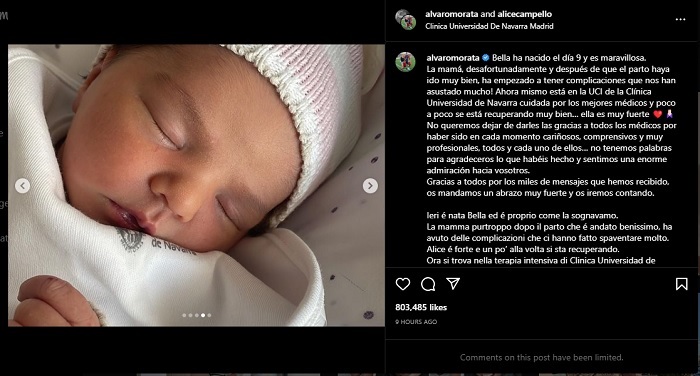 Bella Morata Campello, Putri Pertama Alice Campello dan Alvaro Morata pun Telah Lahir