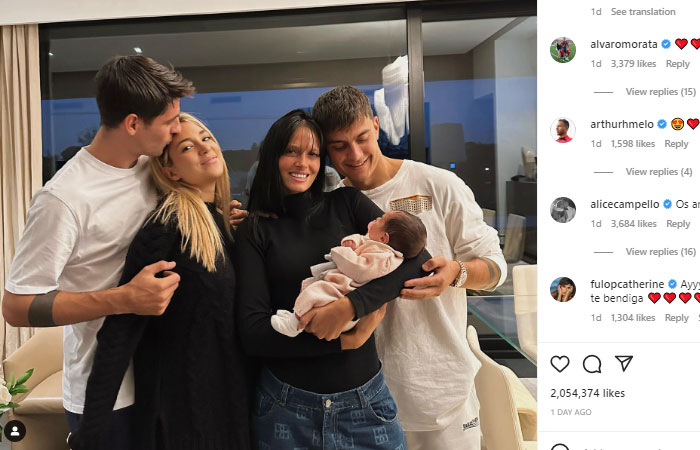 Paulo Dybala dan Oriana Sabatini Jadi Wali Baptis Putri Alvaro Morata