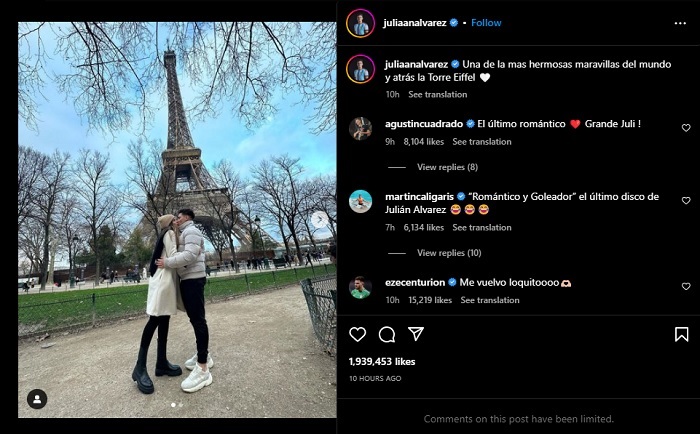 Julian Alvarez Mencium Emilia Ferrero di Bawah Menara Eiffel