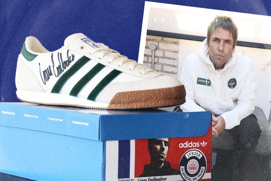 Liam Gallagher merilis sneaker kolaborasi ketiganya dengan Adidas SPZL. (Jovi Arnanda/Skor.id)