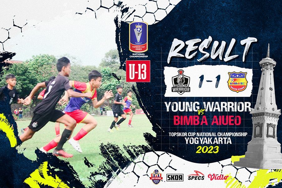 Laga Young Warrior vs BIMBA AIUEO berakhir seri 1-1 di pertandingan terkahir fase grup D TCNC U-13 2023. (Rahmat Ari Hidayat/Skor.id) 
